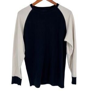 Polo Ralph Lauren Waffle Knit Thermal Shirt Mens Large Black Cream Raglan Tee